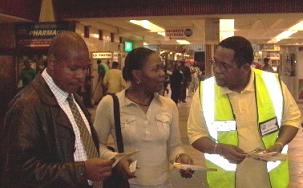 Minister Ramatlakane as at Cape Town station pampleteering