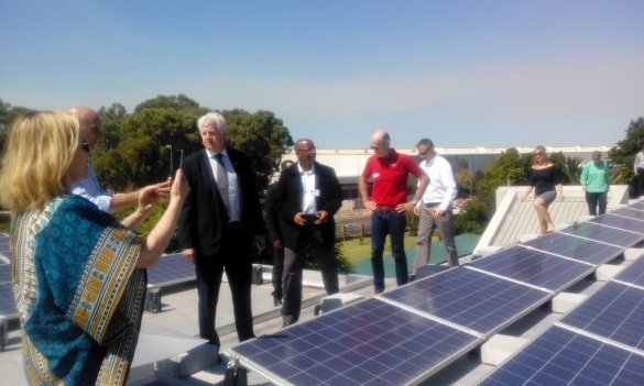 Premier Zille and Minister Winde having a look at ACA's rooftop PV system. 