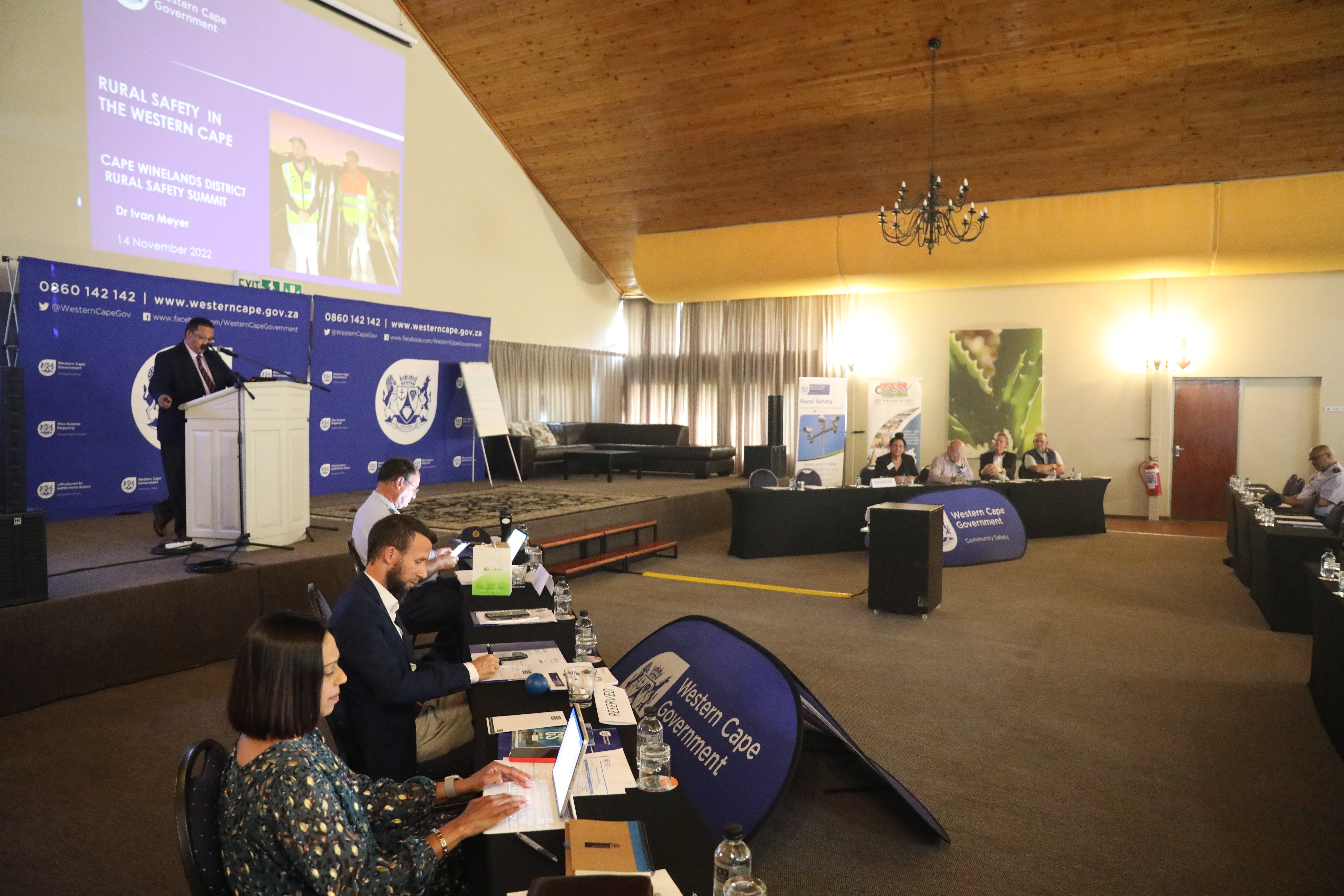  Dr Ivan Meyer, Western Cape Minister of Agriculture addresses the stakeholders at the Cape Winelands Rural Safety Summit held at Goudini Spa.