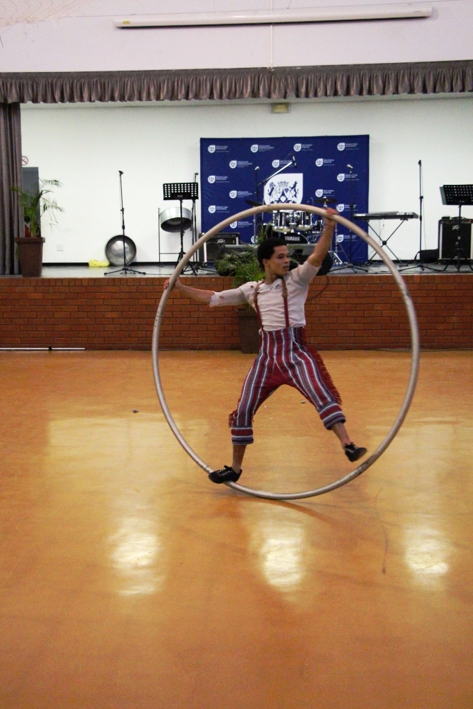 A performer from the Zip Zap circus thrilled the audience with his performance