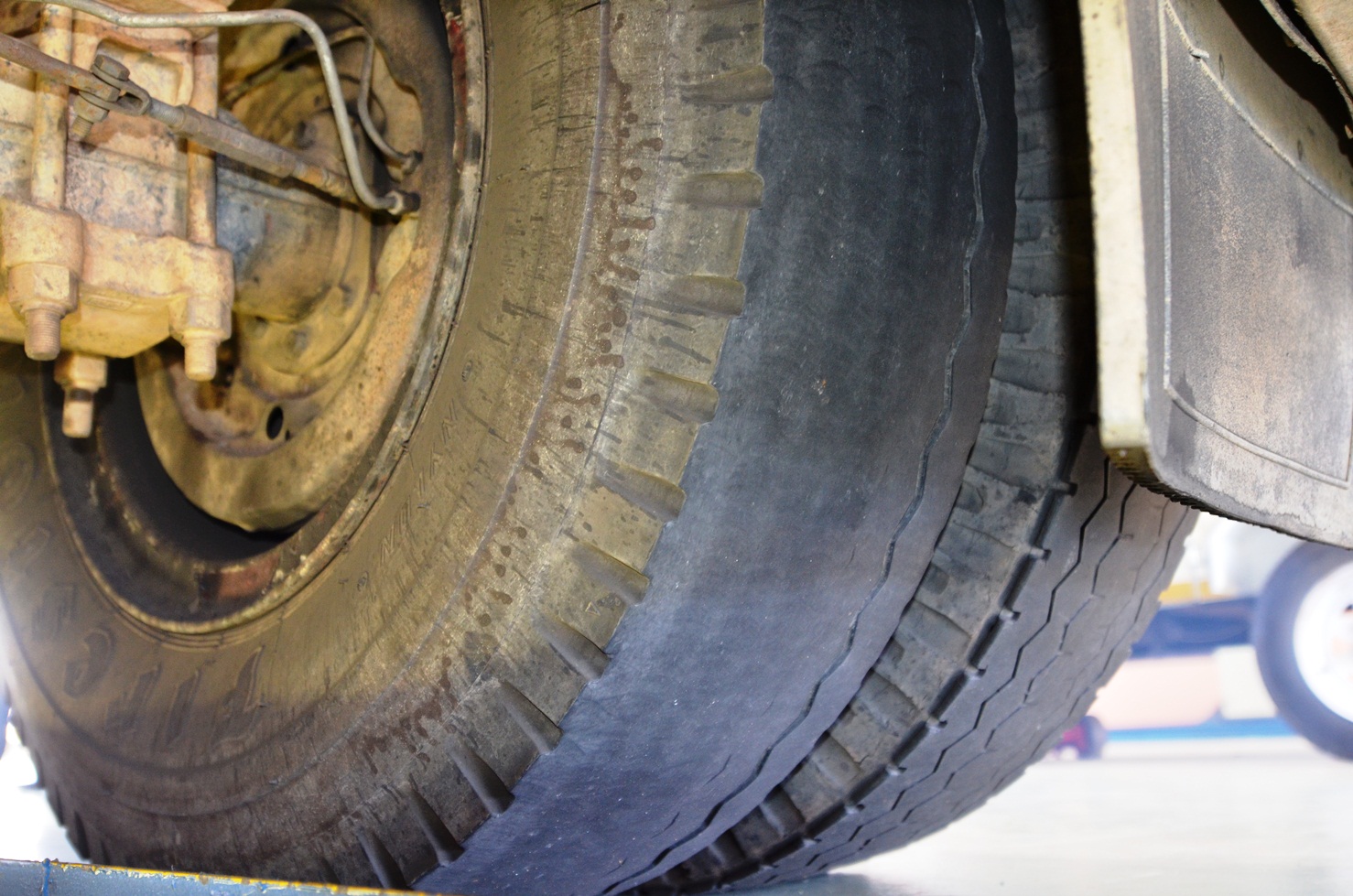 A worn-out tyre found during an inspection.