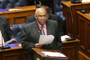 Minister of Social Development Albert Fritz delivers the budget speech for the 2012/2012 financial year.