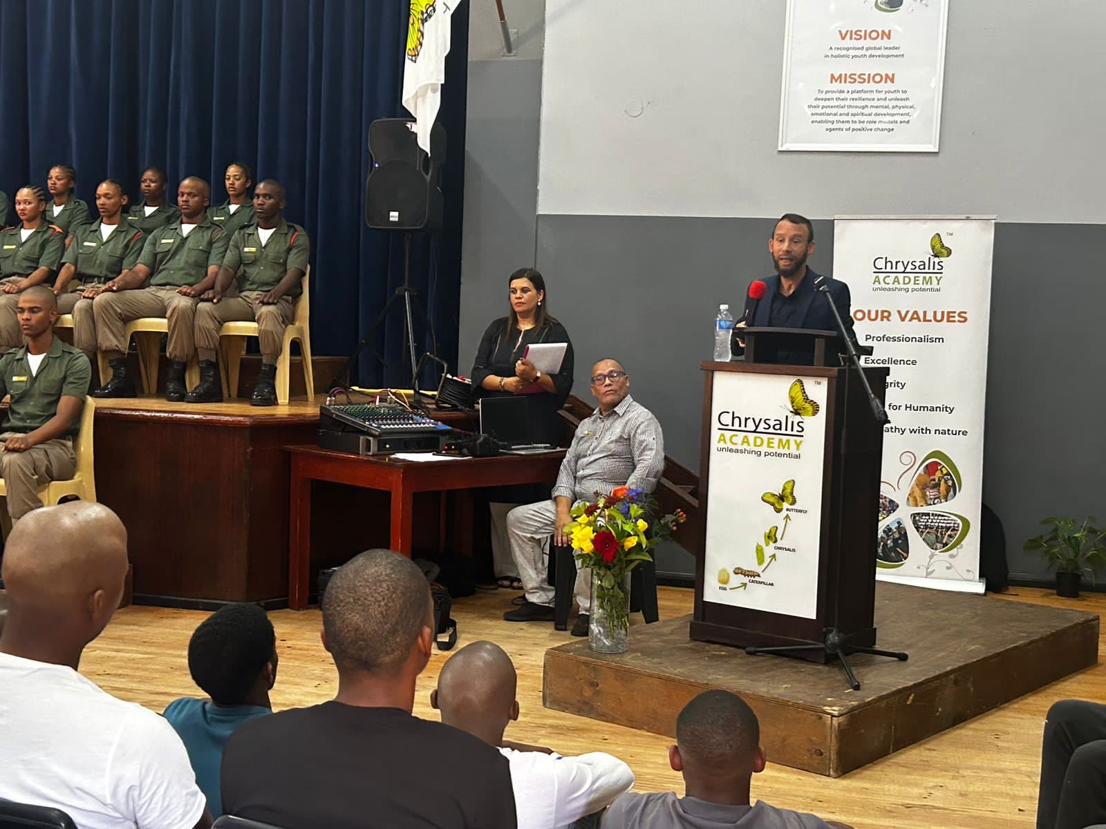Western Cape Minister of Police Oversight and Community Safety, Reagen Allen addresses Chrysalis students