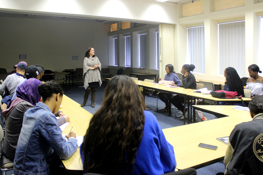 DCAS Library Service Director Cecilia Sani interacts with UWC Students in Cape Town