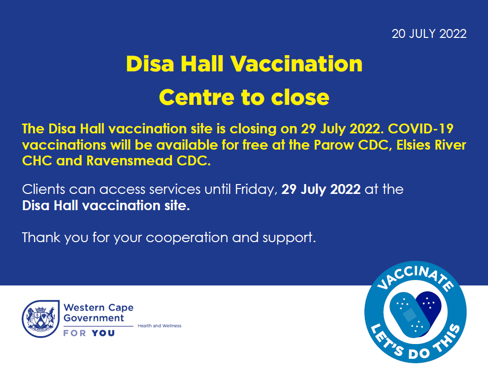 Public Notice: Closure of Disa Hall vaccination site