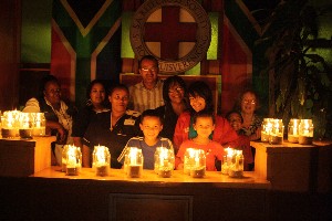 Staff members and guests enjoy the ambience in the foyer lit by Safer Candles at Red Cross War Memorial Children's Hospital