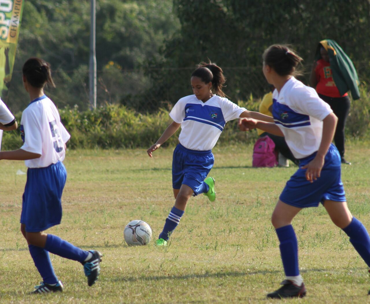 Girls football team in action