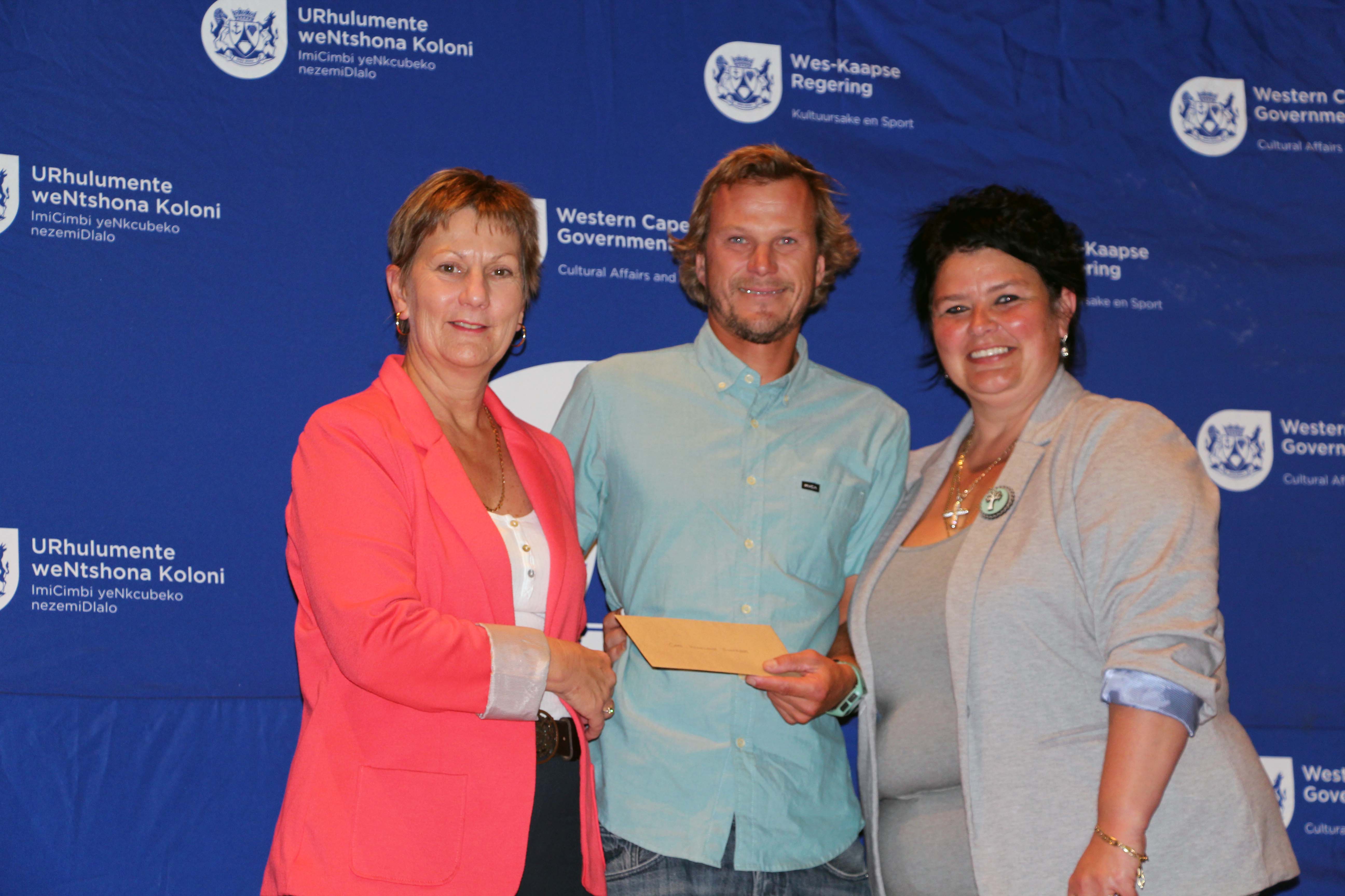 Hannes Stemmet from Cape Winelands Surfing receives their funding cheque