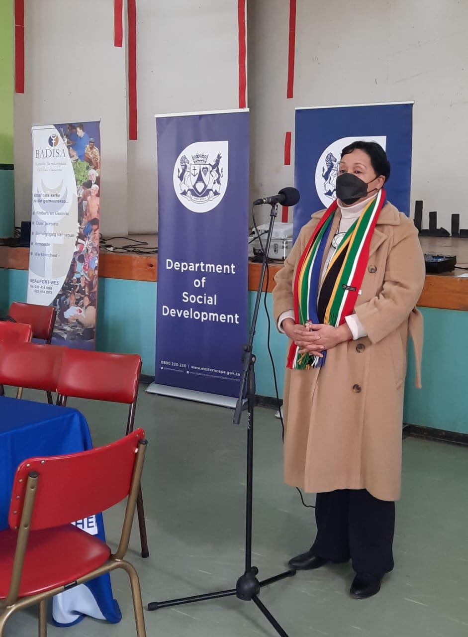 Provincial Minister Sharna Fernandez addressing attendees at Child Protection Imbizo in Beaufort West