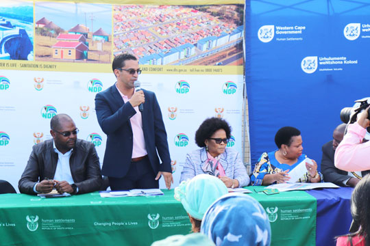 CoCT MAYCO for Human Settlements, M. Booi, W/Cape Minister of Human Settlements, Tertuis Simmers, Nat. Dep. Minister of Human Settlements Water & Sanitation P. Tshwete, Nat. Dep. Minister of Environmental Affairs, Forestry & Fisheries, M. Sotyu