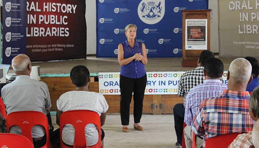 Minister Anroux Marais speaks at the launch of the Oral History Initiative in Wupperthal