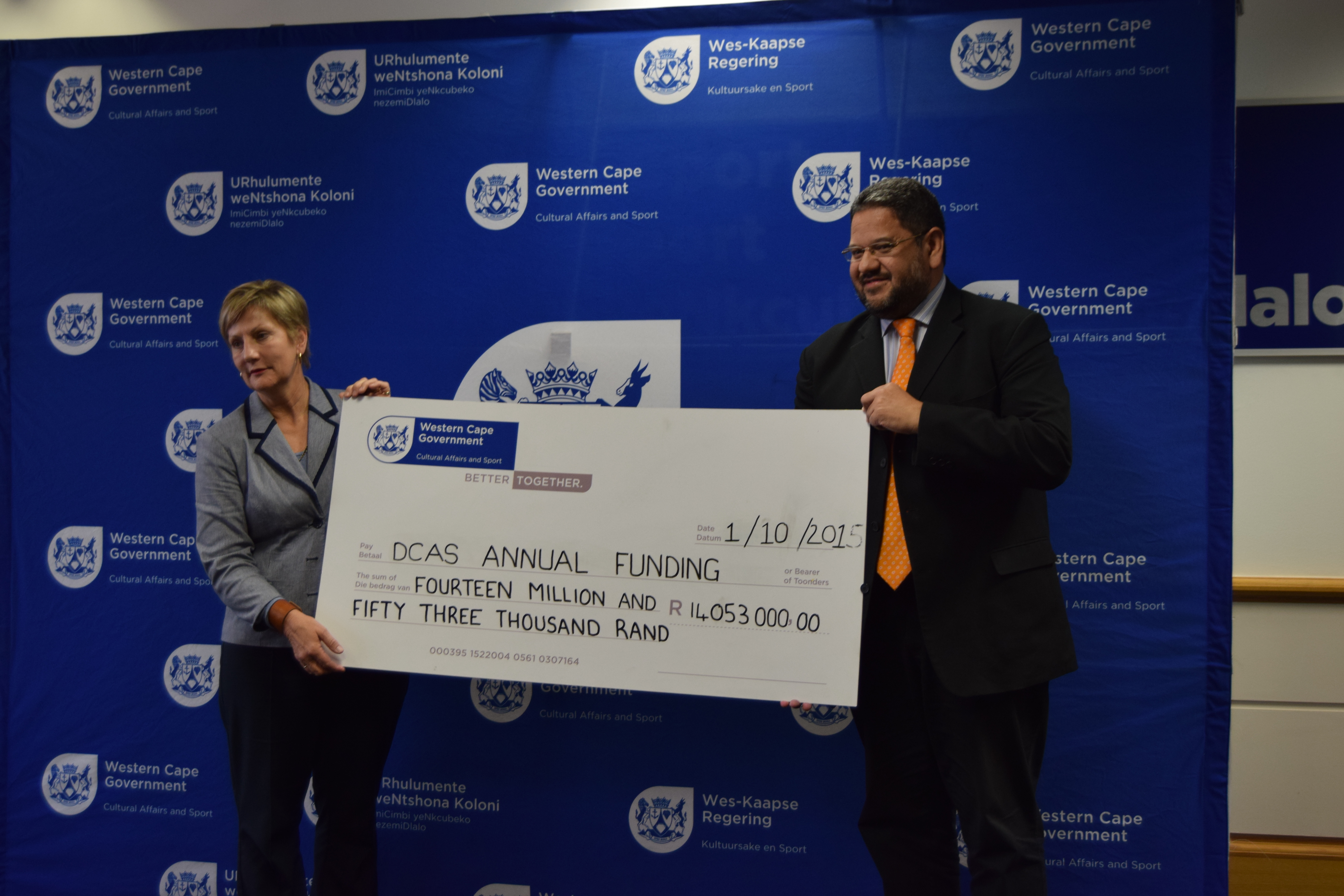 Minister Marais and HOD Walters hand over R14 053 million to Arts and Culture organisations