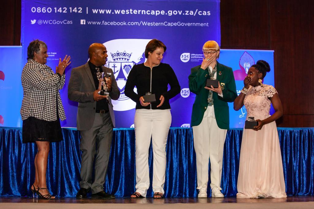 Nosipho Schroeder shows her delight at being named the winner as sportswoman with a disability at the Cape Town Metro Sports Awards