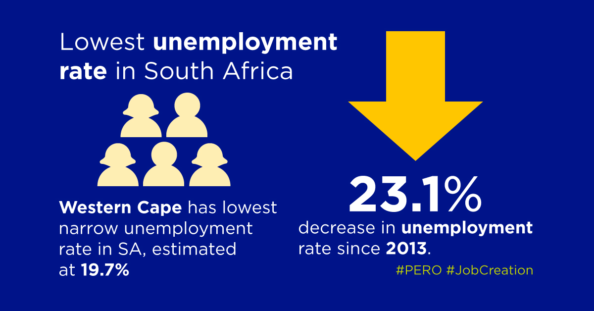Western Cape has lowest unemployment rate in South Africa, estimated at 19.7%