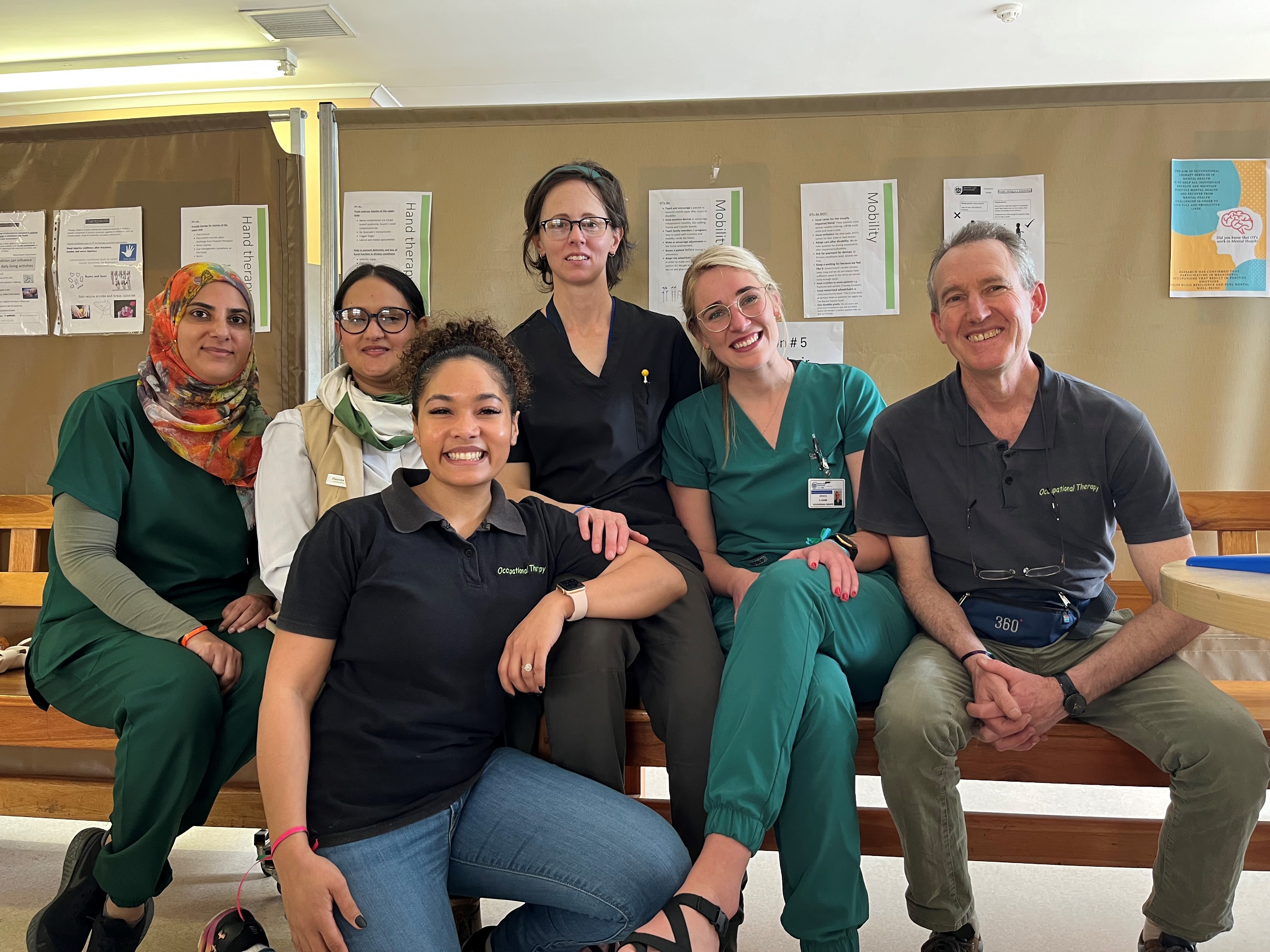 Northern and Tygerberg District OTs, from left to right: Yasmeen Parker, Haseen Sonday, Mariechen Breytenbach, Heidi Gouws, Graham Clark and Shannen-Leigh Smith (front).