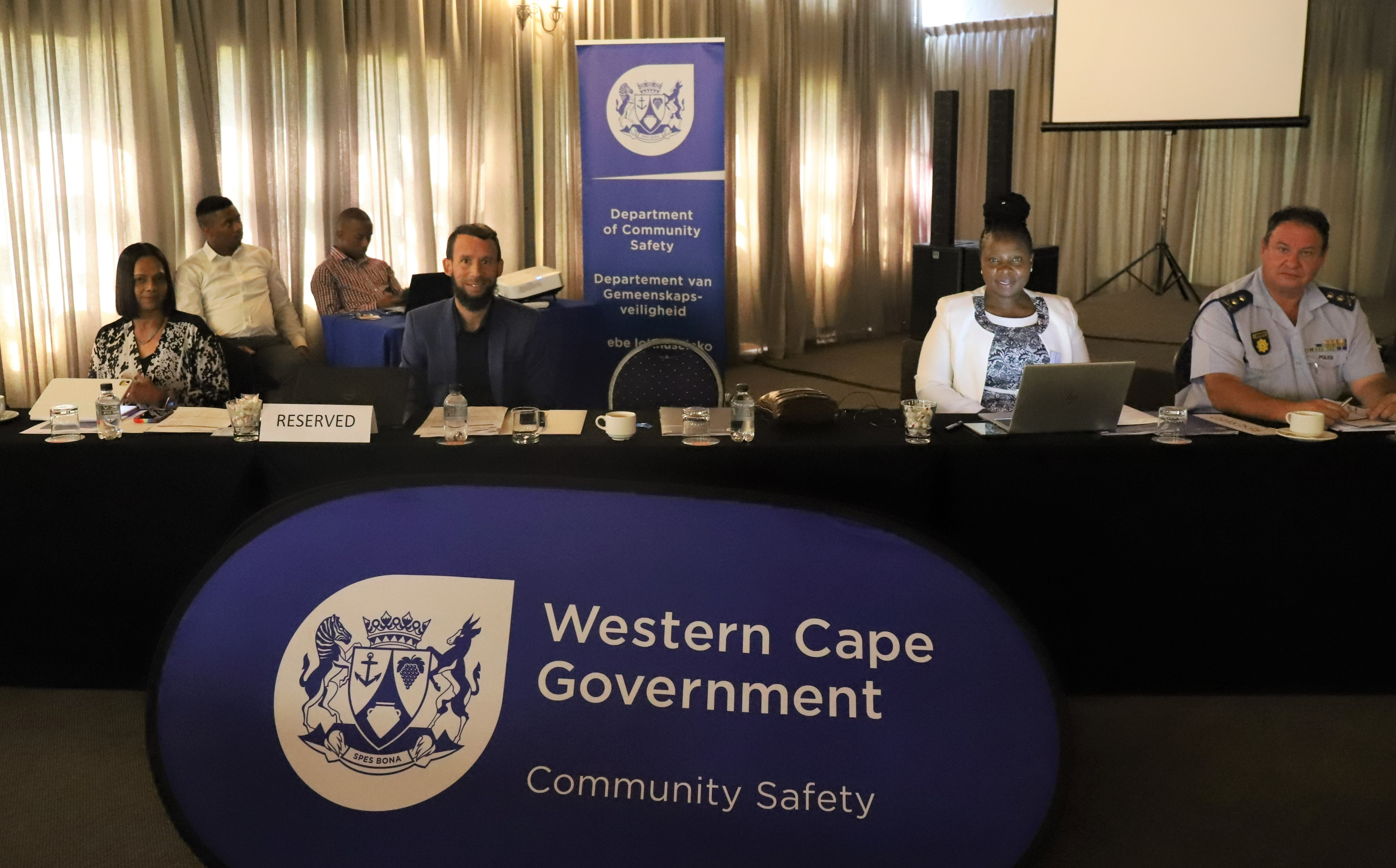 From left: Head of Department for Community Safety, Adv Yashina Pillay, Minister of Police Oversight and Community Safety, Mr Reagen Allen, Area Commissioner of Drakenstein at the Department of Correctional Services, Ms Ntomboxolo Kungene and South Africa