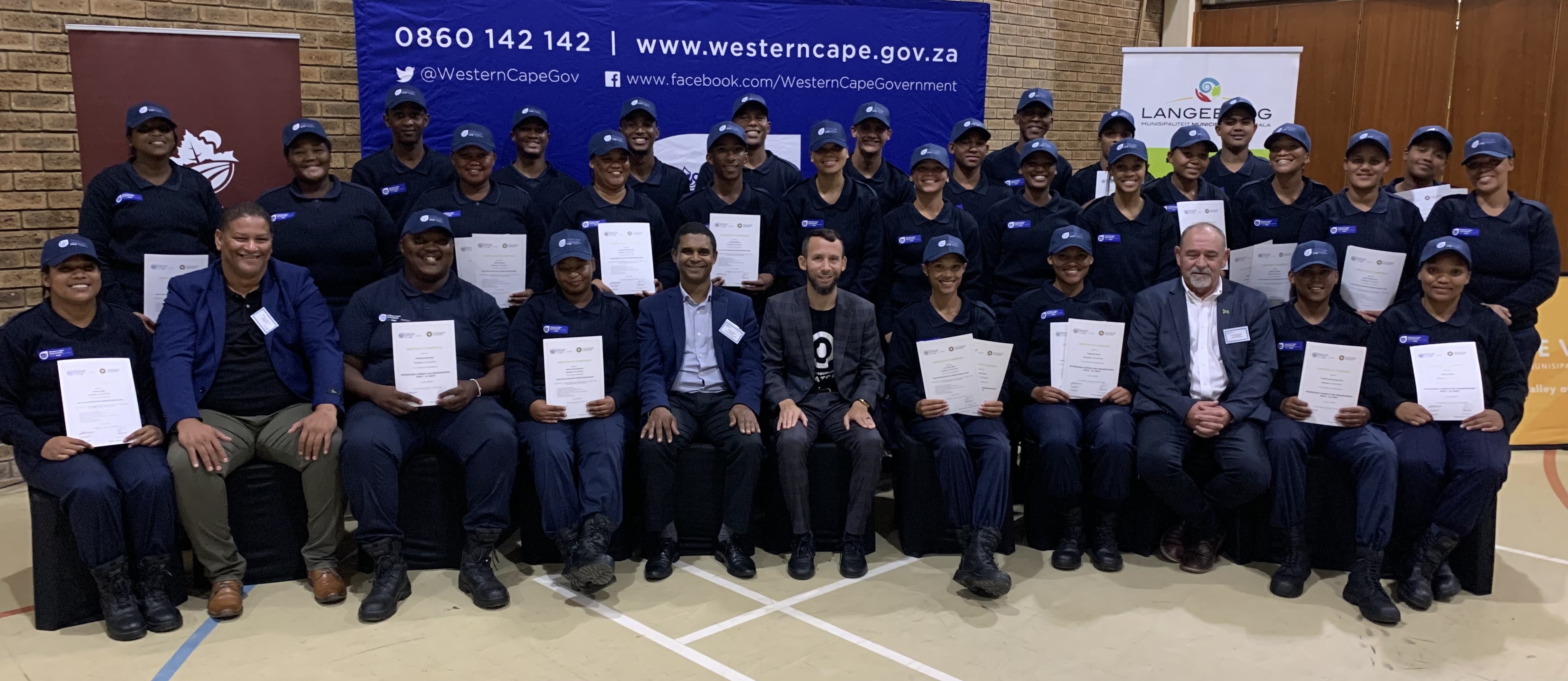 L – R: Breede Valley Deputy Mayor, Councillor Juben von Willing, Acting Head of the Western Cape Department of Police Oversight and Community Safety, Hilton Arendse, Western Cape Minister of Police Oversight and Community Safety, Reagen Allen and Langeber