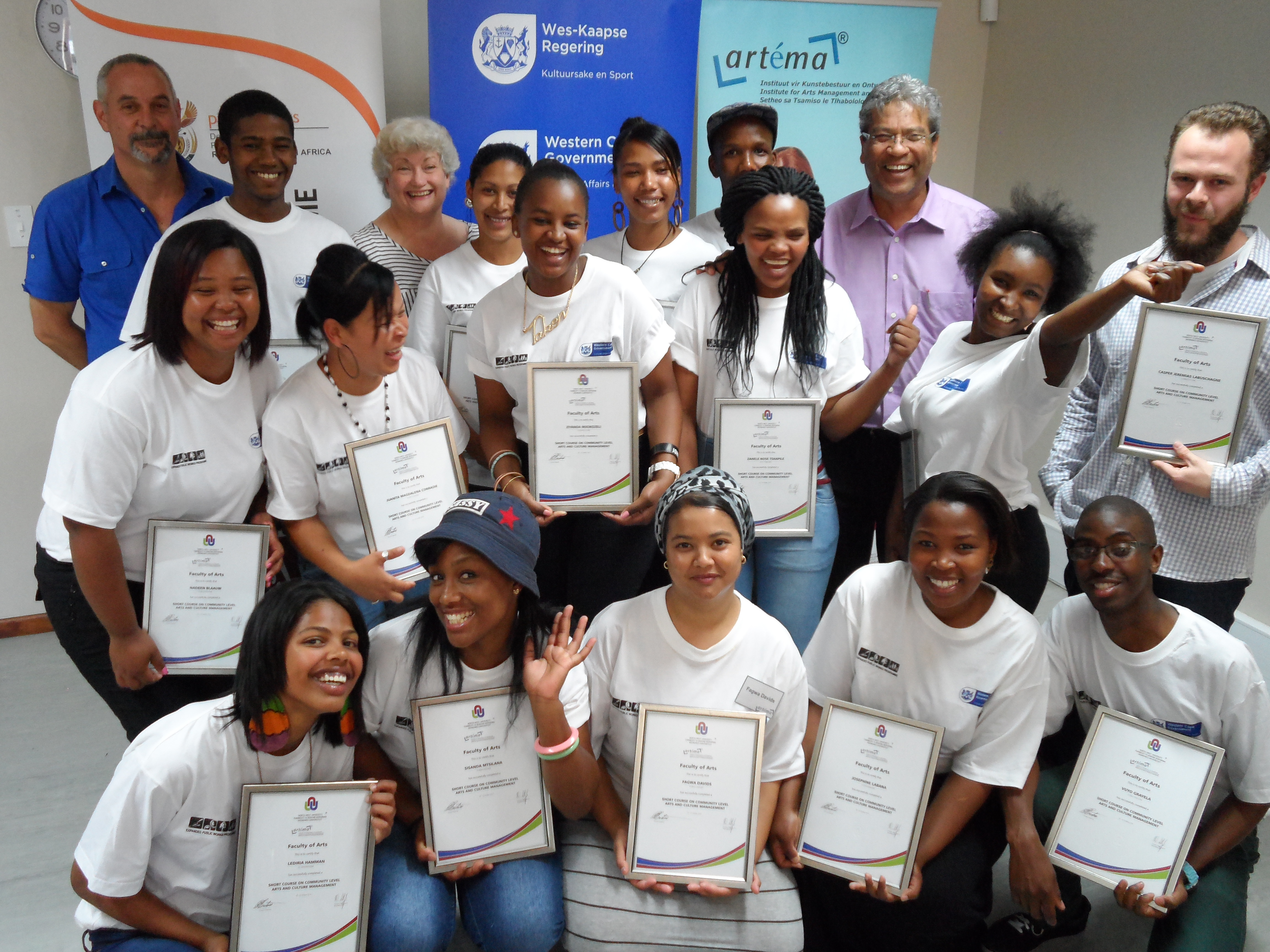 Proud EPWP beneficiaries show off their certificates with DCAS and Witzenberg Municipality officials.