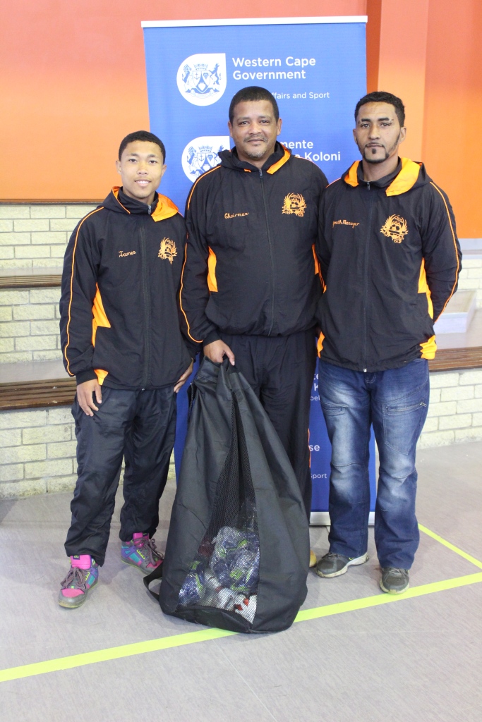 Representatives from Pella Sporting Football Club with their equipment