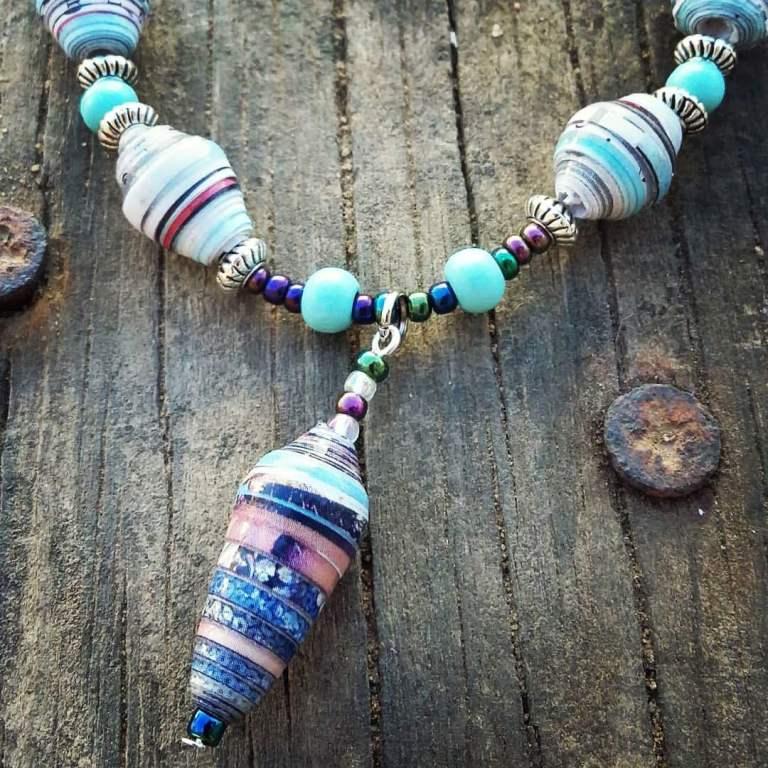 Showtime - a freshly made paper bead rolled pendant