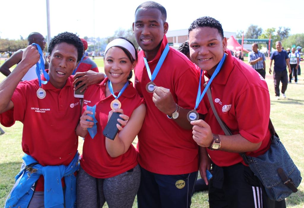 Staff from the DCAS Oudtshoorn Arts and Culture office with their medals after participating in the Fun Walk. From left Denver Jansen, Mauresha Piedt, Elton Louw and Dimitri Japies.