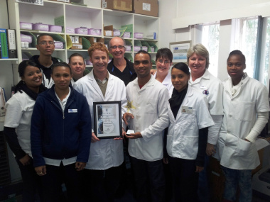Delighted Staff of the Robertson Hospital Pharmacy upon hearing that they had won the national award. 