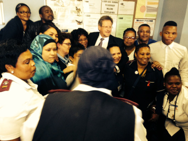 Western Cape Minister of Health, Theuns Botha, with the staff from the Mitchells Plain CHC Maternity Unit. 