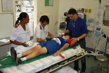 Clinical staff evaluating one of the patients
