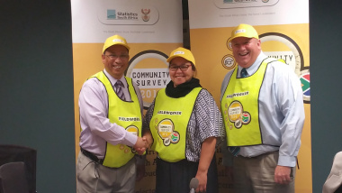 Finance Minister, Dr Ivan Meyer with the Operations Manager of Stats SA, Ms Tasneem Solomon and Executive Manager of Stats SA, Mr Marius Cronje.