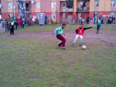 A battle of the fittest between Mano and Keanu from Connaught Estate during Street Soccer tournament