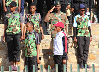 A soldier from the SA Army Infantry School salutes during the singing of the national anthem.
