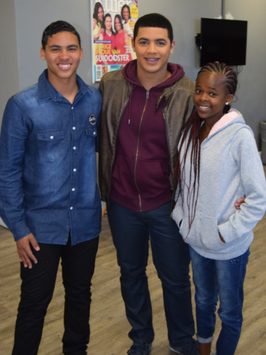 Aden and Karabo with Dean Smith who plays the role of Wade in Suidooster.