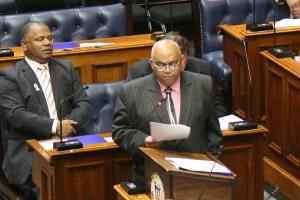 Minister of Social Development Albert Fritz continues with his speech on 23 March 2012.