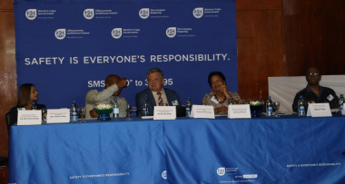 From left: Chief Director Yashina Pillay, Municipal Manager Monde Stratu, Speaker Barend Groenewald, Councillor Erica Meyer and Major General Oswald Reddy