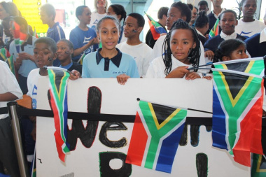 Children came together from all over Cape Town to bid the Paralympic athletes farewell on their journey