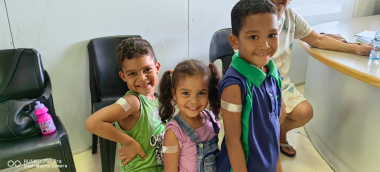 Kai Esterhuizen, his sister Ava, and Zahan Davids were some of the first children to get their measles vaccination at TC Newman CDC.