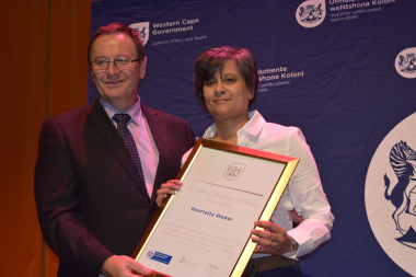 Henriette Weber receiving her Ministerial Award from Minister Anton Bredell