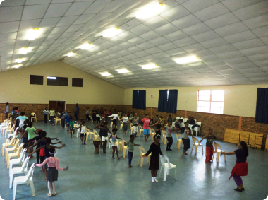 Dance for All busy facilitating one of the dance development workshops in Zolani.