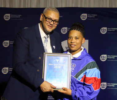 Dr Bouah with nominee Alvine Volkwyn at the Eden Sport Awards in Oudtshoorn