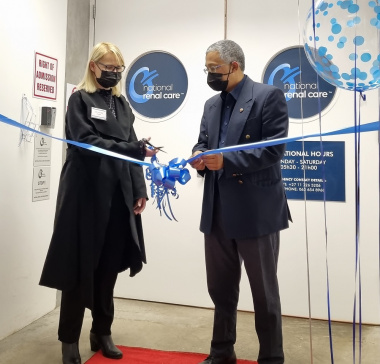 Dr Chevon Clarke, CEO of National Renal Care and Dr Saadiq Kariem, cutting the ribbon to officially open the new Renal Dialysis Unit at Vredenburg Hospital.