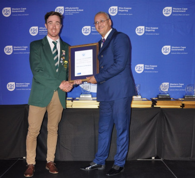 DCAS Dr Lyndon Bouah with 2017 Western Cape Sport Awards nominee Nick Janse van Rensburg