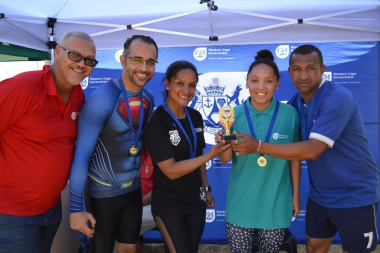 DCAS Dr Lyndon Bouah with the mixed relay winners at the Metro Better Together Games in Bluedowns