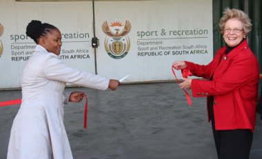 Dr Nomafrench Mbombo and Councillor Nicolette Botha Guthrie open upgrades to the Gansbaai Sport Centre gym