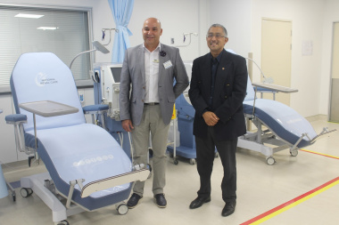 Dr Silvio Morales-Perez, Manager: Medical Services at Vredenburg Hospital and Dr Saadiq Kariem at one of the Dialysis beds in the unit. (Photo by Fabian November).