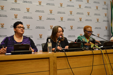Minister Sharna Fernandez , National Minister of Public Works and Infrastructure, Patricia De Lille, National Minister of Social Development, Lindiwe Zulu at the press conference earlier today