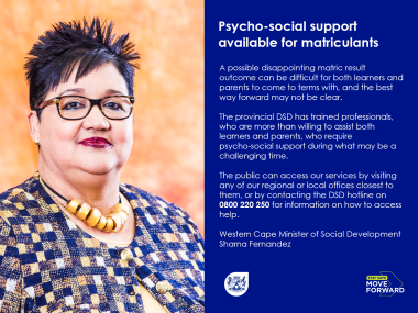 Psycho-social support available for matriculants 