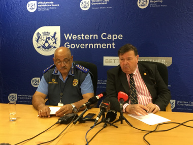 Minister Grant and Provincial Traffic Chief Kenny Africa, briefing the media on Easter Operational Plans