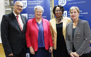 From left Acting HOD Dr Lyndon Bouah, Researcher Dr Antonia Malan, Director Provincial Archive Service Nikiwe Mamoti and Minister Anroux Marais at the launch of National Archives Week.