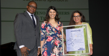 From left: Chair of the Impumelelo Social Innovation Centre, Mr Sibonile Khoza, Chair of Distell Development Trust, Ms Lisle Svenson with Advocate Zaiboonisa Khan and the Star Award which she received on behalf of the Court Watching briefs initiative.