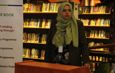 Gadija Abdullatief speaks at the event.